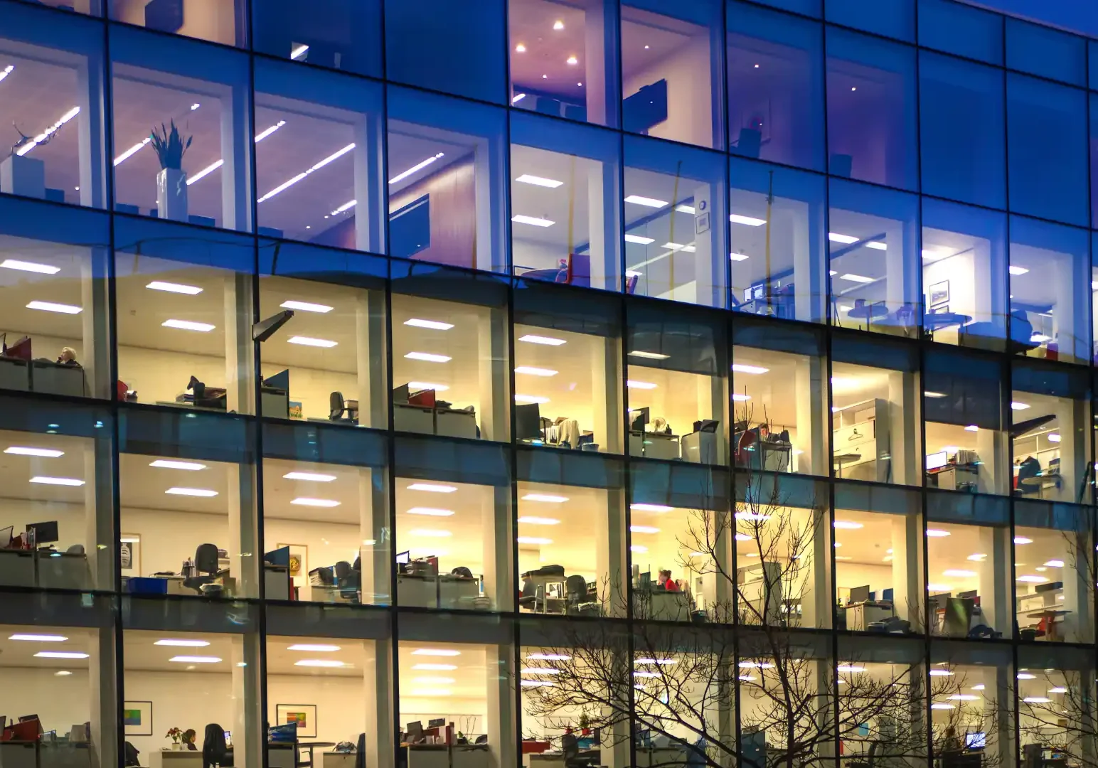 Human-centric lighting - office building lit up at night