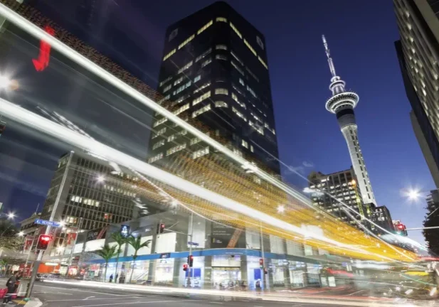Auckland City illuminated with modern urban lighting design
